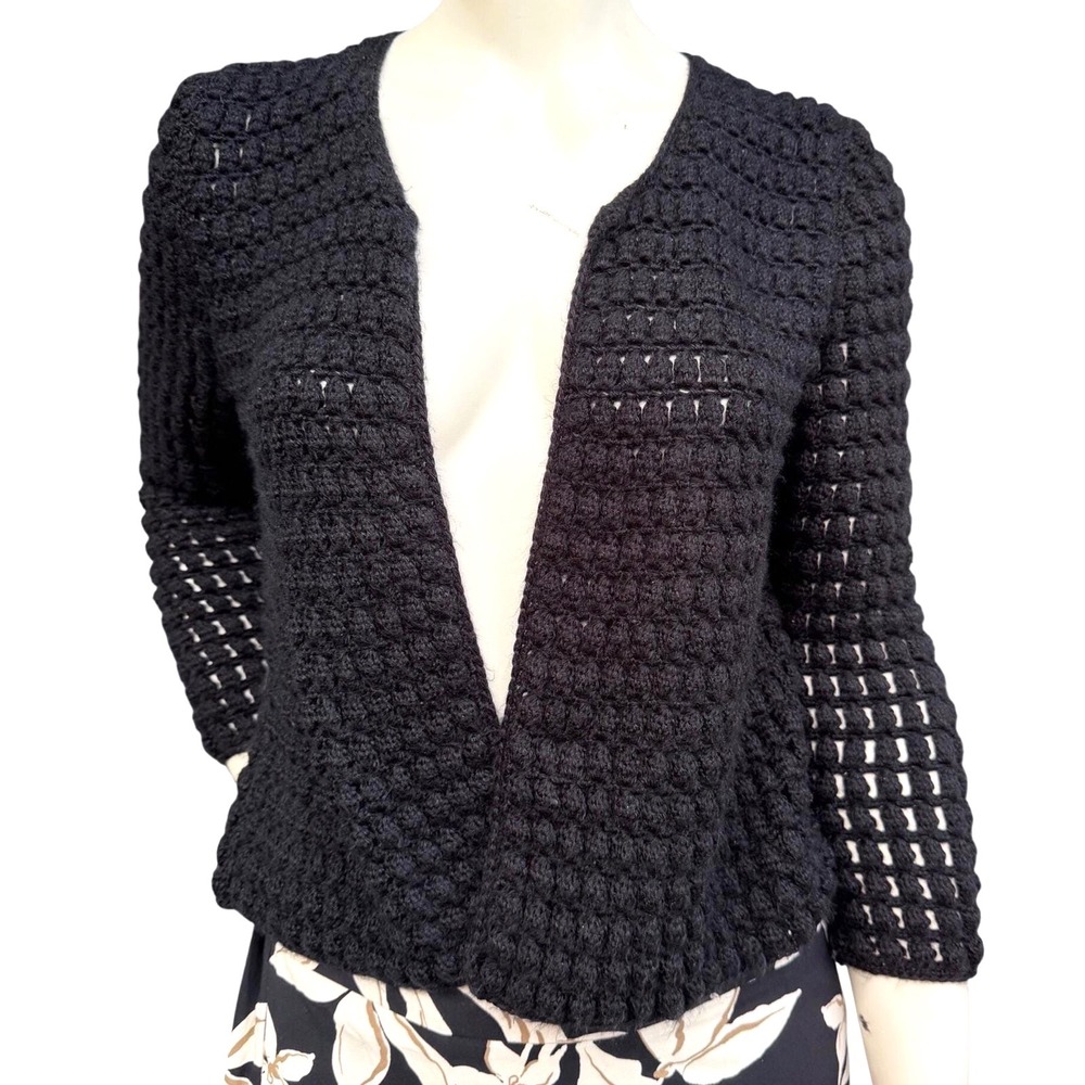 Vintage Handmade Cardigan Open Front Popcorn Knit Quiet Luxury Dark Academia M